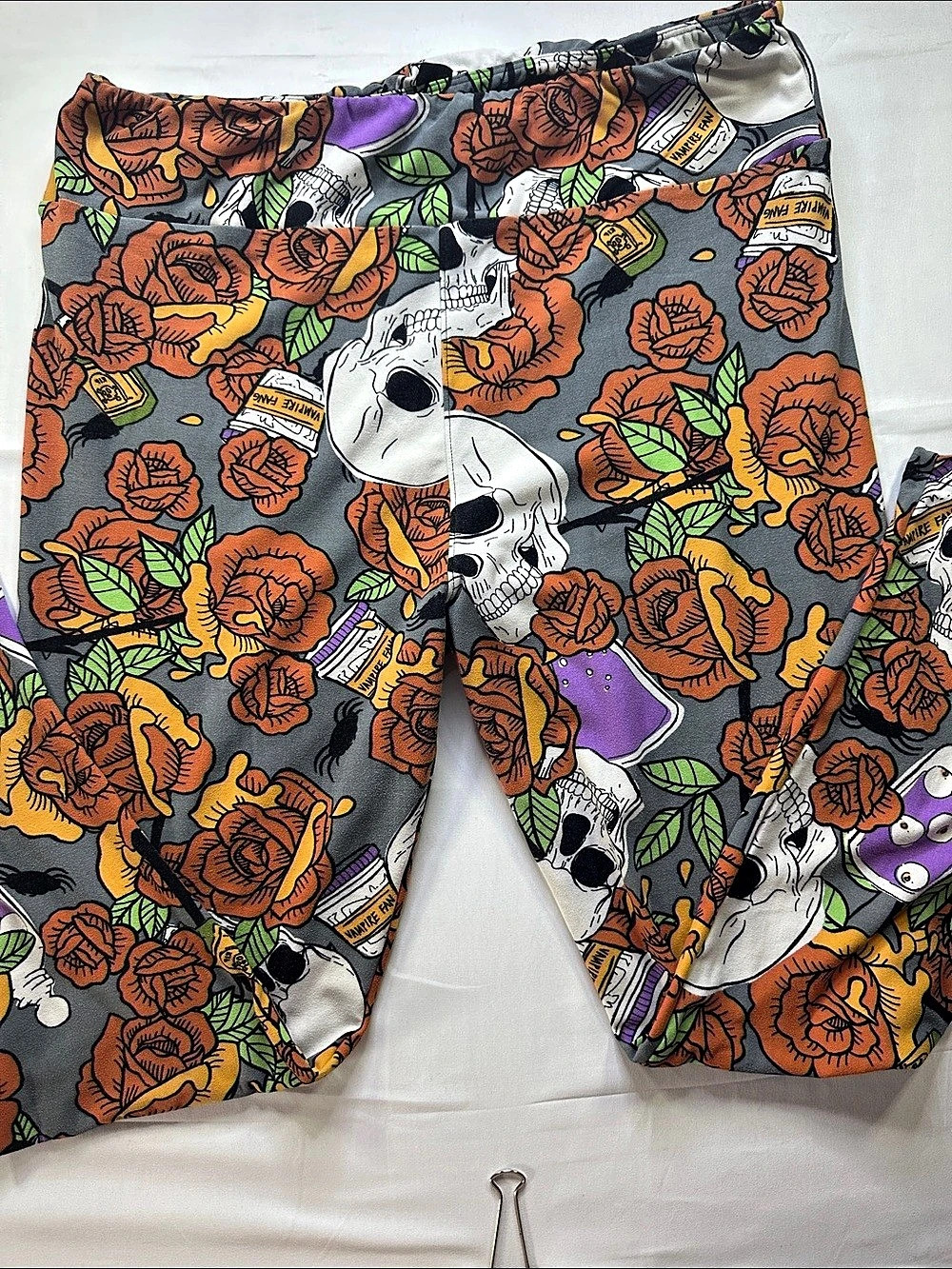 Lularoe TC2 Floral Halloween Themed Leggings in Gray & Orange